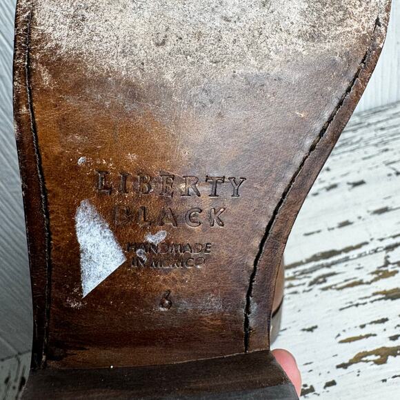 Liberty Black Size 6 Brown Distressed Botties Round Toe Leather Boot Made Mexico - Picture 12 of 14